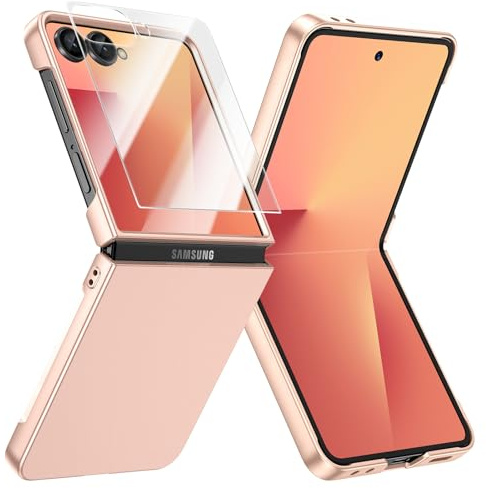 Doeshine for Samsung Galaxy Z Flip 7 Case Ultra Slim, Full Body Cover with Built-in Screen Protector, Thin Slim Fit Phone Case, Lightweight Skin-Friendly, Hard PC Cover for Z Flip 7 (Gold)
