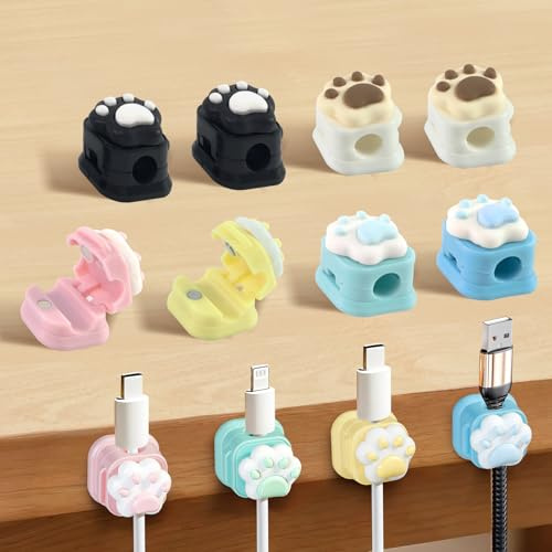 Cable Holder Clips Self Adhesive, 12 Pack Funny Cat Claws Magnetic Cable Tidy Clips Under Desk Cable Clips Management Wire Holder Organiser for Nightstand Kitchen Home Office
