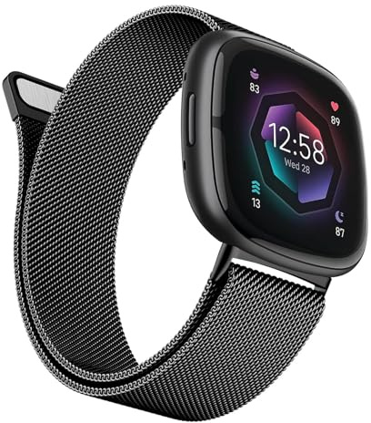 TOPsic Metallarmband Kompatibel mit Fitbit Versa 4 Armband, Versa 3 Armbänder für Damen Herren, Magnetisch Verstellbares Edelstahl Ersatzarmband für Fitbit Sense, Sense 2 Armband