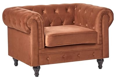 Beliani Sillón Moderno Respaldo con capitoné clásico en Terciopelo marrón Dorado Chesterfield