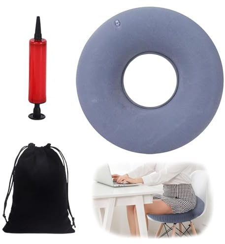 Srvauyea Coussin d’Assise Gonflable en Anneau,Bouée Coccyx Gonflable,Assise Anneaux Coussin Fesses Douloureuse,Coussins Anti Escarres Fessier-Gris en Beignet pour Voiture Voyage Bureau