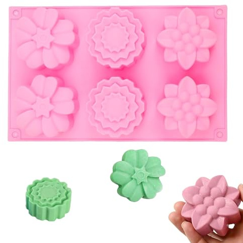 AMONENZ Silikonform Seife, 6 Kavitäten Silikon Seifenform | Blumenförmiges Seifen Formen zum Gießen, Antihaftbeschichtetes Seifengießform, für Herstellung von Seife, Gips und Schokolade