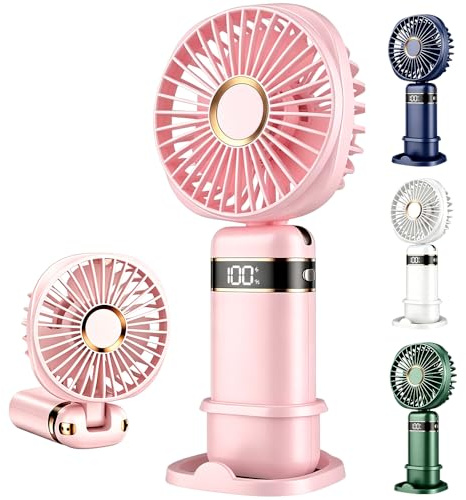 WFKKMEQ Ventilador de Mano, Mini Portátil Ventilador Portátil de Mano Ventiladores Plegable de Escritorio USB Ventiladores Portátils 5 Velocidades para Verano,Oficina,Dormitorio,Viajes(Rosa)