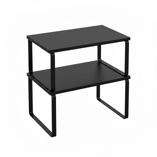 Baroni Home Set 2 Ripiani Organizzatori Cucina Porta Spezie in MDF e Metallo, Scaffali Salvaspazio Multiuso, Alzate di Diverse Dimensioni, Facile Montaggio, 30x20x30cm, Nero