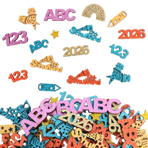 80 Stück Einschulung Deko Holz, 2026 Tischdeko Einschulung für Mädchen & Jungen, Natürliche Holzteile für Tischdeko zur Einschulungsfeier und Schulanfang, Tisch Deko Schulanfang Schulkind