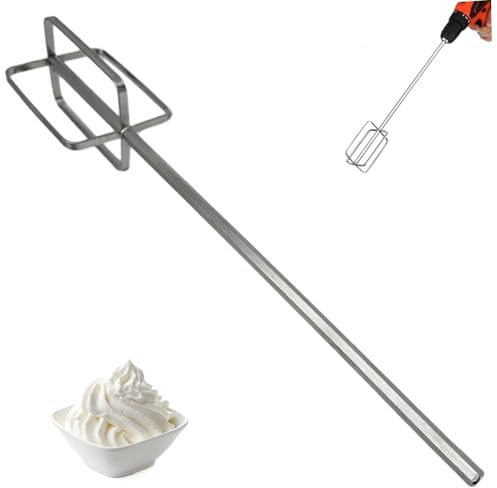 Ameble Drill Mixer Attachment Stainless Steel, Stirring Rod Hand Mixer Attachment Reinforced Meat Paste Whisk for Household Construction