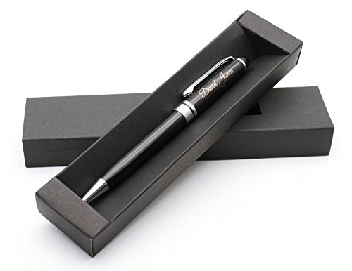 Bolígrafo metálico personalizado + caja de regalo | Diseñe un regalo realmente único | Grabado con láser (Negro)