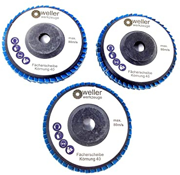 Set di 3 dischi lamellari, grana: 40, adatti per Bosch GWS 10,8 V e 12 V da 76 mm, dischi abrasivi per acciaio, acciaio inox e legno adatti a smerigliatrice angolare a batteria Würth BTI e Berner