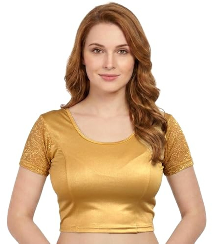 Chandrakala Readymade Blouses for Women sarees,Stretchable Gold,Large (B102GOL4)