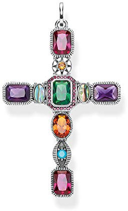 THOMAS SABO Anhänger Kreuz farbige Steine 925 Sterlingsilber, Geschwärzt