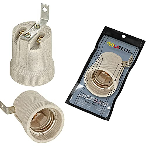 ISOLATECH 1pc Douille E27 Grise En Céramique Avec Étrier Max.250V/4A