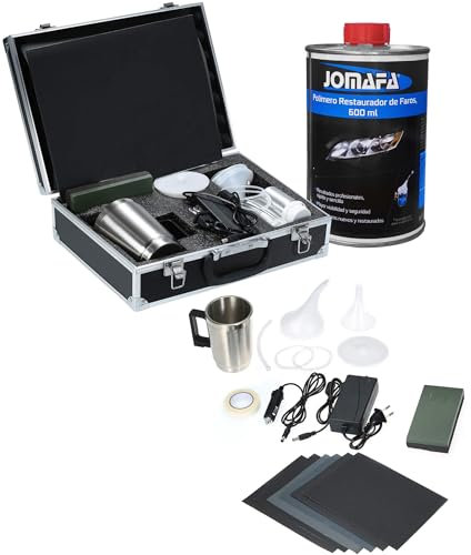 JOMAFA - Kit de reparación de faros delanteros | incluye POLIMERO 600ML | herramienta de pulido para reparación arañazos faros coche | herramientas arreglar faros | amarillear | rayones | grietas