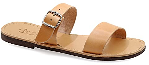 Emmanuela grekiska lädersandaler för män, högkvalitativa handgjorda herrsandaler med justerbart spännband, sommarskor med öppen tå, slide remsandaler, Beige, 41 EU