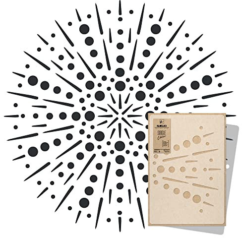 NAKLEO Stencil Mandala per Pittura Diametro 158cm-XXL Fuochi d'artificio Ornamento Modello per Pareti Grandi Dimensioni, Plastica e Riutilizzabile Fai Da Te Artigianato, Muro Legno Tessuto Mobili