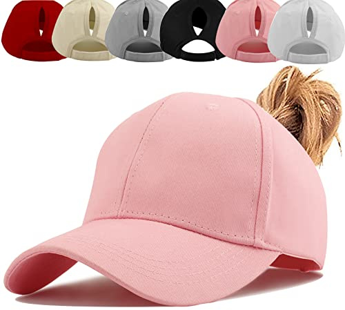 Baynetin Queue de Cheval Casquette de Baseball, Coton Respirante Ajustable Légère Anti-Soleil, Unisexe Couleur Vintage Messy Casquette Cross Hat (Rose)