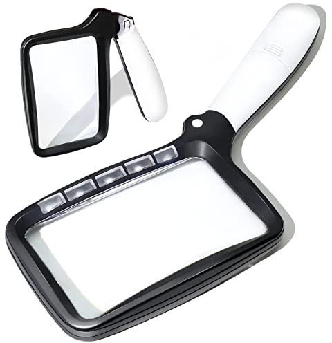 Groß Lupe mit Licht, 3-Fache Einschlaglupe 5 LEDs Leselupe mit 2 Dimmmodi Tragbar Handlupe Ideal zum Senioren Kinder Lesen Hobby Handwerk Uhrmacher Münzen Briefmarken