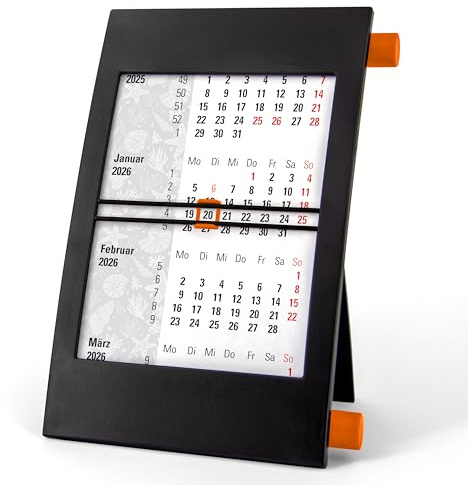 Truento 3-Monats-Tischkalender MARITIM für 2 Jahre (2026 & 2027) - mit Drehmechanik - schwarz/orange