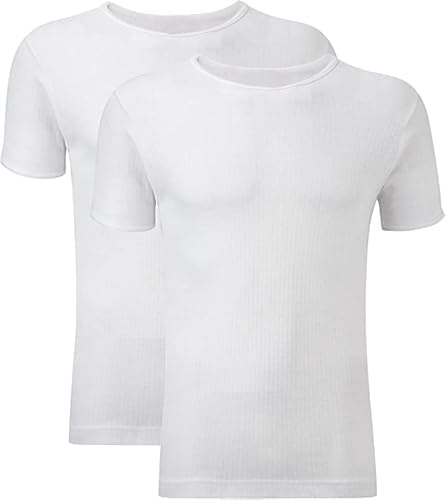Candid Styles® Pack of 2 Mens Thermal T-Shirt Underwear Baselayer Shirt Short Sleeve Crew Neck Winter Warm Undershirt Vest Top(White,XXL)