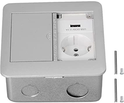 16A Prise de Courant Intégrée Multifonctionnelle à 2 Prises Cachées avec Couvercle IP40 Prise de Courant au Sol étanche(Gris Argenté)