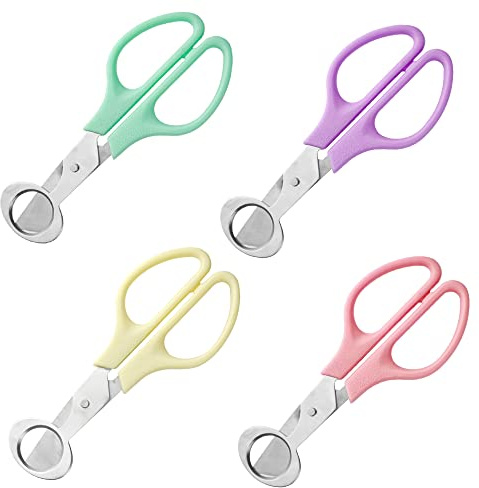 XINMEIWEN 4Pack Stainless Steel Quail Egg Cutter Scissors Quail and Pigeon Egg Cutter Tool Quail Scissors Opener Quail Egg Cracker for Home Kitchen (Blue+Purple+Beige+Pink)