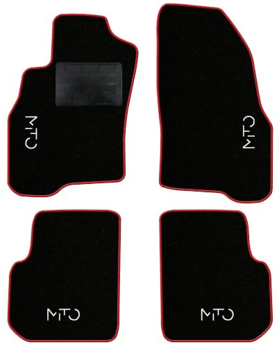 QUEMAR Tappetini Auto per Alfa Romeo Mito, Bordo Rosso, 4 Ricami | 2008-2020 / Kit Tappeti Moquette e Gomma su Misura / Set 2 Anteriori + 2 Posteriori / Ricami e Colori Personalizzati