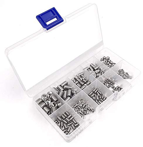 300 Stück Innensechskantschraube, 304 Edelstahl Sechskantkopf Gewinde Befestigung M3/M4/M5/M6/M8 Inbus-Madenschrauben-Sortiment Schrauben Kit mit Sortierbox