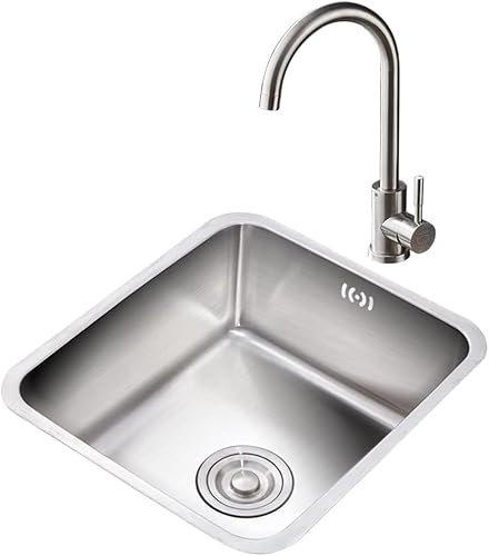 CATANK Küchen-Einzelbecken-Waschbecken, silbernes quadratisches Waschbecken, 304-Edelstahl-Badezimmerwaschbecken mit Wasserhahn und Abfluss, Einbau- oder Unterbau-Waschbecken (Farbe: Silb