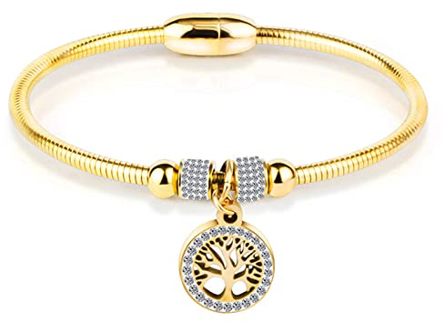 LSxAB Bracelet à breloques arbre de vie avec fermoir magnétique en acier inoxydable pour femme et fille