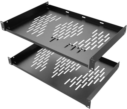 Beiyier 2PCS 1U Server Rack Shelf, Suitable for 19 Network Equipment Racks and Cabinets, Ventilated Cantilever Tray, Depth of 12 inches, Well-Ventilated (Black)