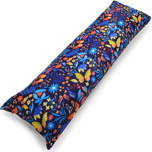 PinkZebra Seitenschläferkissen Bezug 40 x140 cm aus 100% Baumwolle, Kissenbezug für Kinder & Erwachsene, Kissenhülle mit Reißverschluss, Öko-tex Standard 100, Schmetterlinge Bunt