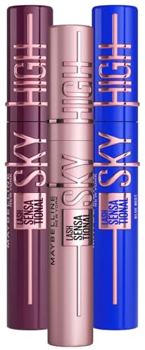 Maybelline New York Lash Sensational Sky High Mascara in Schwarz, Blau und Burgundy für lange Wimpern, Very Black, Blue Mist, Burgundy Haze, 3x 7,2 ml