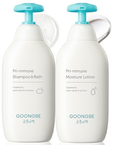 GOONGBE Pri-mmune Shampoo Bath & Moisture Lotion - Korean Baby Cleanser and Body Lotion - Hypoallergenic Moisturizing & Calming Daily Skincare - Gentle Cleanse, Naturally Derived, 11.8 oz.