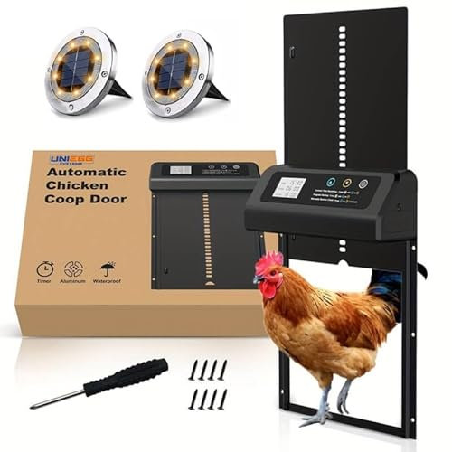 UniEgg Premium Metal Chicken Door Automatic - Battery - 2x Solar LED - 3rd Generation - Chickenguard - Timer Function - Black - Suitable for Dogs, Cats, Rodents and Chickens | Waterproof