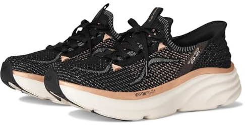 Skechers Women's D'Lux Vapor Evening Glow Slip-On Sneakers, Black Knit/Rose Gold Trim, 6.5 UK