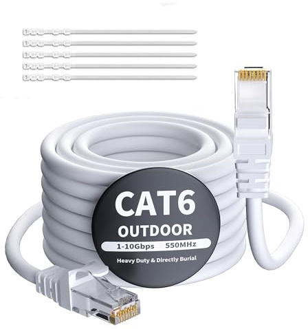 Mygatti Câble Ethernet CAT 6 - 5 m - Blanc - Pour l'extérieur et l'intérieur - Étanche - Pose directe - Câble réseau Gigabit - UTP, CCA - RJ45 - Pour caméra POE, routeur, modem, commutateur + 25