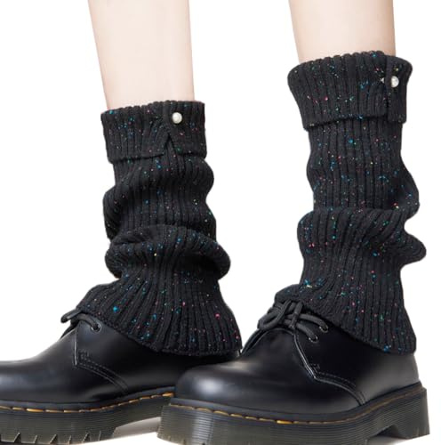 JINGTOPS Guetre Femme Leg Warmers Y2k,Tricot Jambiere Femme Hiver Guetres Femme Laine,GuêTres Femme Bottes Chaussettes Femme Paillettes,Automne Hiver Chaussettes Mode Montantes Femme (1, noir)