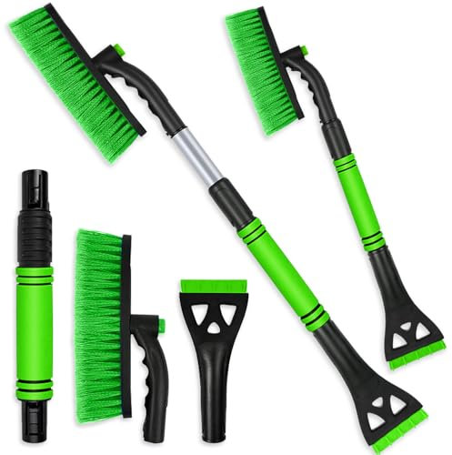 Axinyijia 3-en-1 Voiture Grattoir à Glace avec Balai 80cm Balais à Neige et Grattoir à Glace Voiture Grattoir à Glace 360° pour Voiture SUV Camion (Vert)