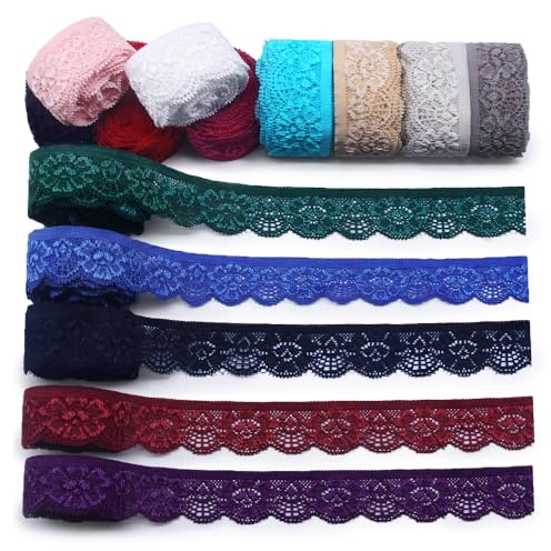 Jamsinmu Spitzenband Dekoband Spitze Zierband Spitzenstoff zum Nähen von Handwerksfeiern Dekor Kleidung, Mix Color, 14 * 2 Yards
