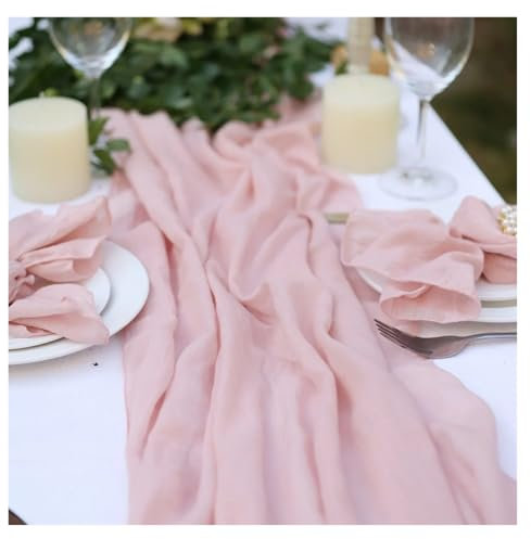 OZLCUA Runner da tavola in Garza Voile Cotton Table Runner Solid Color Wedding Dining Table Decorations Rustic Tablecloth for Party Banquet Lavabile Tablerunner(Pink,70X300cm)