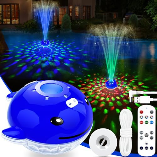 LanBlu Fontana per Piscina con Spettacolo di Luci, Fontana Galleggiante Piscina Ricaricabile con Telecomando, Fontanas da Piscinas a Balena con 2 Modalità di Spruzzo, Fontana Acqua Piscina Laghetto