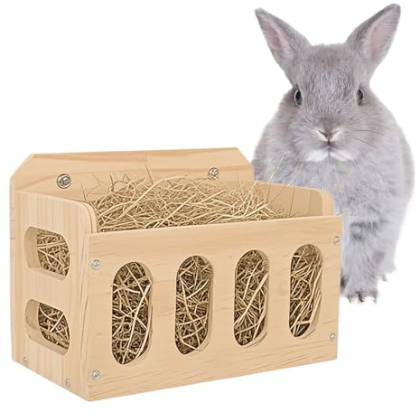 aleawol Rabbit Hay Feeder Rack, Wooden Large Rabbits Hay Holder Suitable for Guinea pigs Hamsters Chinchillas and Other Small Animals