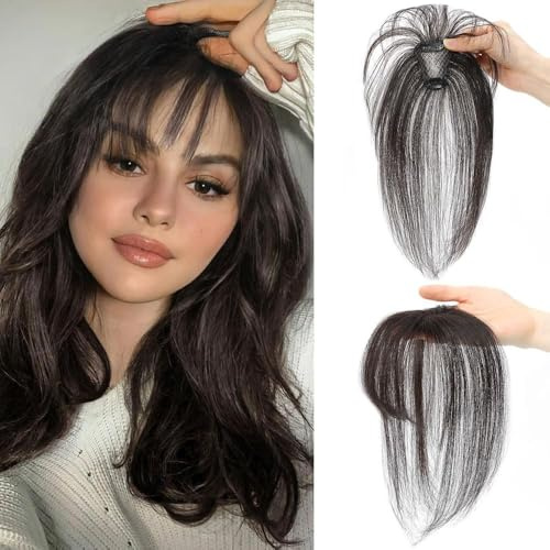 RPAEOY Natürliches Echthaar Topper Haarteil mit Pony Clip Haarteile Haarverdichtung Scheitel Haarverlängerung Kopfhaut Abdeckung Volumen Ergänzung