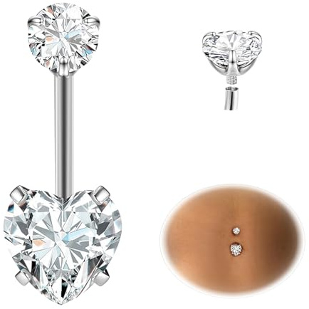 ESHIONER G23 Titane Piercing Nombril 14G 10MM 12MM Argent Or Rose Bleu Violet Coloré Le Petit Courte Longue Grossesse Percing au Nombril Bijoux Piercing pour Femme