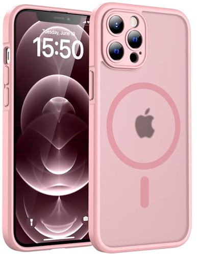 TOCOL für iPhone 12 Pro Max Hülle, Kompatibel mit MagSafe, Matt Hellrosa | Eingebauter Magnetring, Vollständiger Kameraschutz, Militärschutz Stoßfest Kratzfest Haltbarkeit, Durchscheinend Rückseite