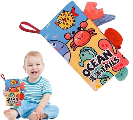 ETUCYNG Libro sensoriale per bambini, libro sensoriale con pagine fruscianti, tema giungla e, giocattolo educativo in tessuto multi-texture tattili e interattivi per il risveglio sensoriale