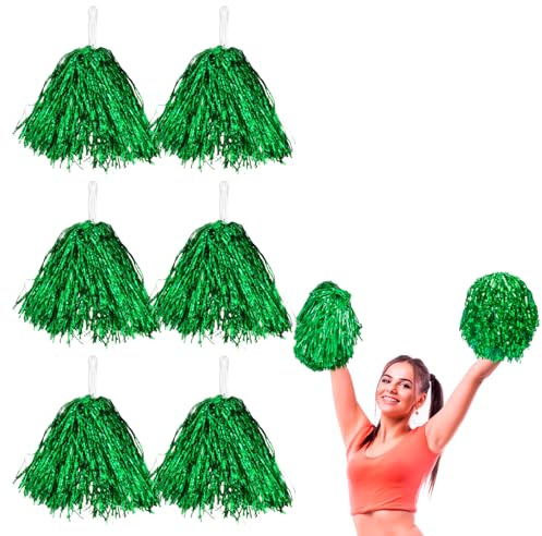 Hapivida Cheerleading Pom Poms, Cheerleading Squad Spirited Fun Poms Pompoms Cheer Costume Accessory for Cheer Sport Kids Adults Team (Green*6pcs)