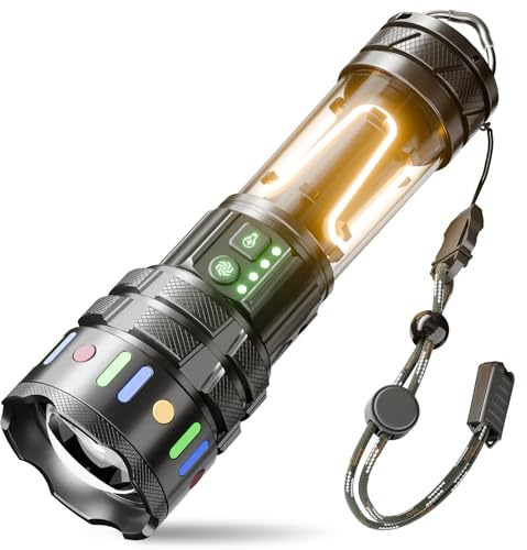 Lampe torche LED super lumineuse 900000 lumens rechargeable avec lampe de camping, zoomable, 11 modes d'éclairage, longue durée de vie, lampe tactique étanche puissante pour camping, promenade du