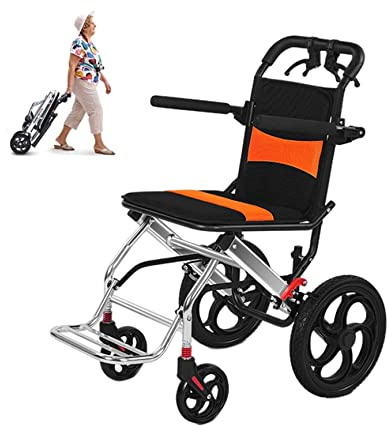 Fauteuil roulant léger en aluminium avec freins à main – Chaise de voyage pliable portable pour personnes âgées – Roues arrière de 30,5 cm