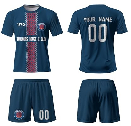 Genérico PSG Equipacion Futbol Niño,Personalización Camiseta Fútbol,PSG Camisetas de Futbol con su Propio Nombre y Número,Logotipo del Equipo,Regalos para Niño Adulto - Transpirable