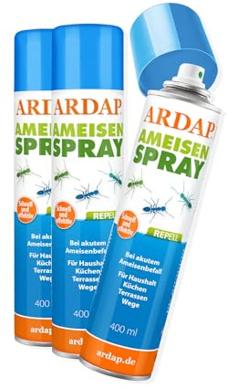 ARDAP Repell Ameisenspray 3 x 400ml - Ameisenspray außen & gegen Ameisen im Haus - Mittel gegen Ameisen - Ameisenmittel - Ameisen Spray bei akutem Ameisenbefall - Wirkt schnell (PT19)